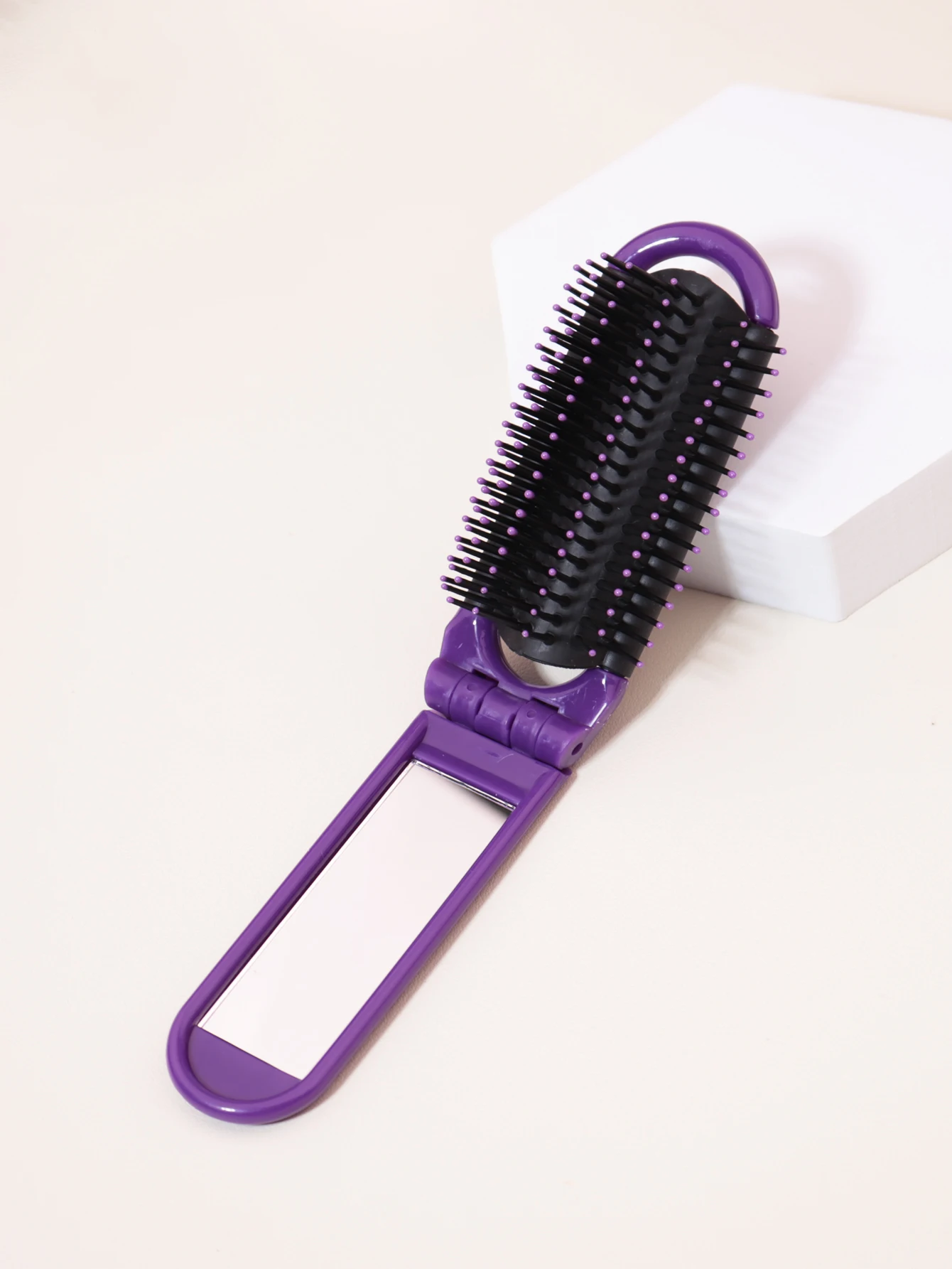 1pc Folding Travel Mirror Hair Brush, Portable Mini Massage Hair Brush, Suitable for Outings, Special for Real Hair Wigs