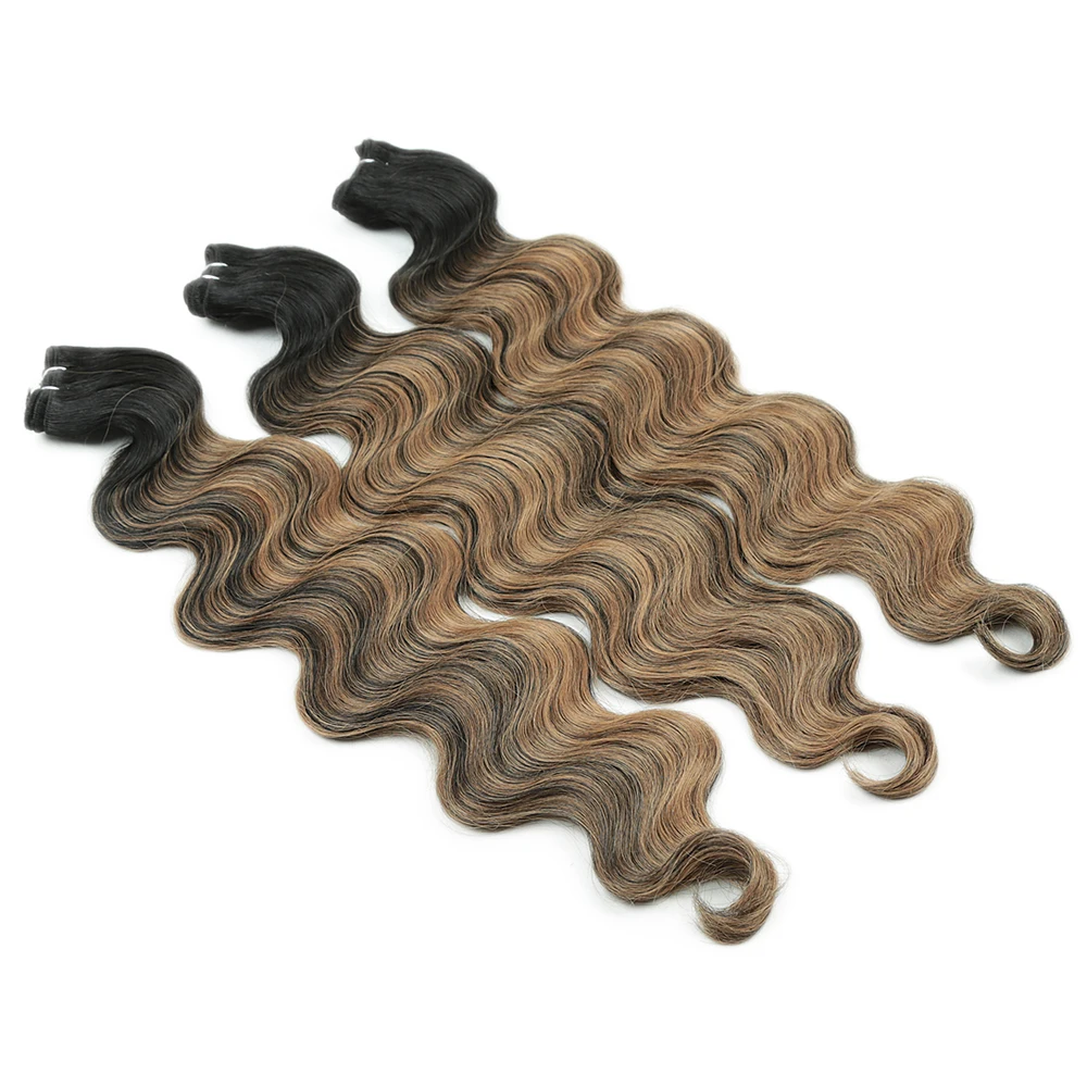 Body Wave Hair Bundles 24" Piano Blonde Natural Synthetic Hair Extensions Ombre Thick Ponytail Loose Deep Hair Weaving For Women
