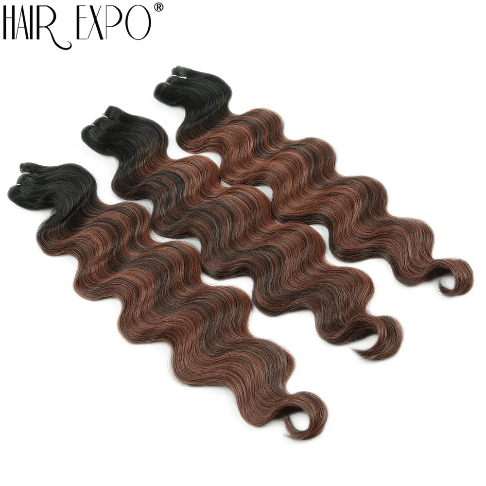 Body Wave Hair Bundles 24" Piano Blonde Natural Synthetic Hair Extensions Ombre Thick Ponytail Loose Deep Hair Weaving For Women