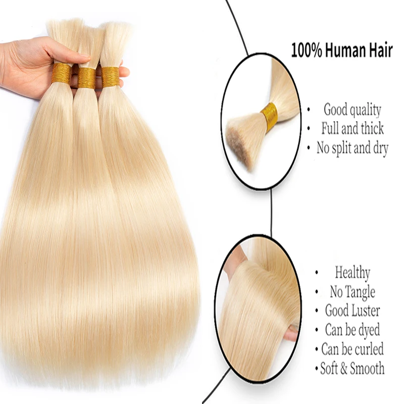 Double Drawn Straight #613 Blonde Brown #1B Natural Color Braiding Hair Bulk No Weft Raw Unprocessed Human Hair Bulks 1 Bundels