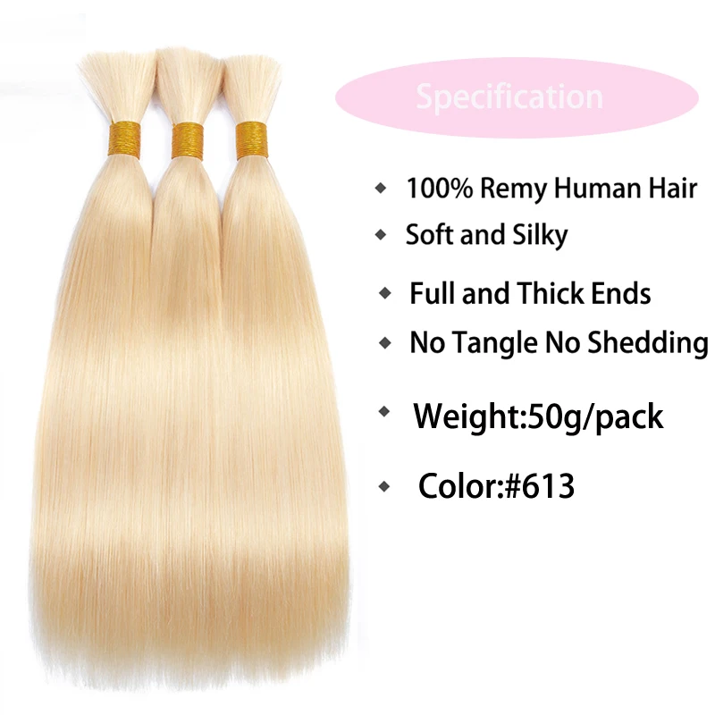 Double Drawn Straight #613 Blonde Brown #1B Natural Color Braiding Hair Bulk No Weft Raw Unprocessed Human Hair Bulks 1 Bundels