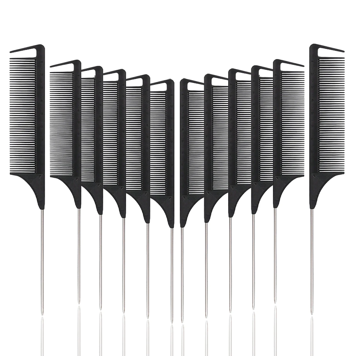 12pcs Pointed Tail Comb Dressing Styling Comb Hair Dye Heat-Resistant Tail Comb Hair Salon Home Tools Special for Real Hair Wigs