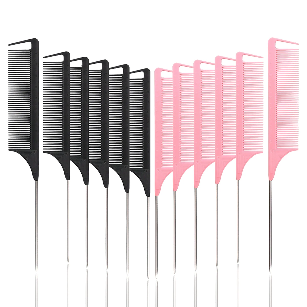 12pcs Pointed Tail Comb Dressing Styling Comb Hair Dye Heat-Resistant Tail Comb Hair Salon Home Tools Special for Real Hair Wigs