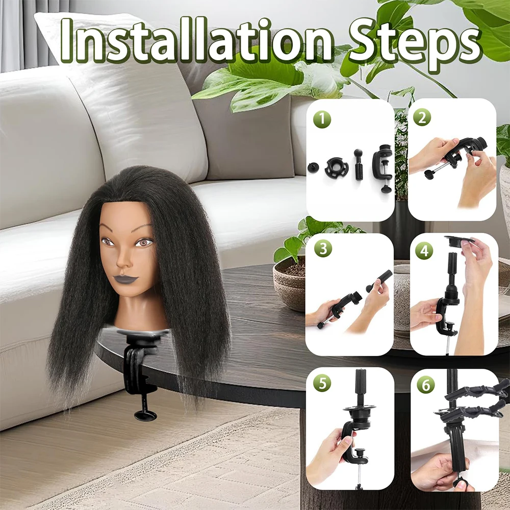 16"Human Hair Mannequin Head for Braiding,Cosmetology Training Doll Head for Styling Practice With Stand