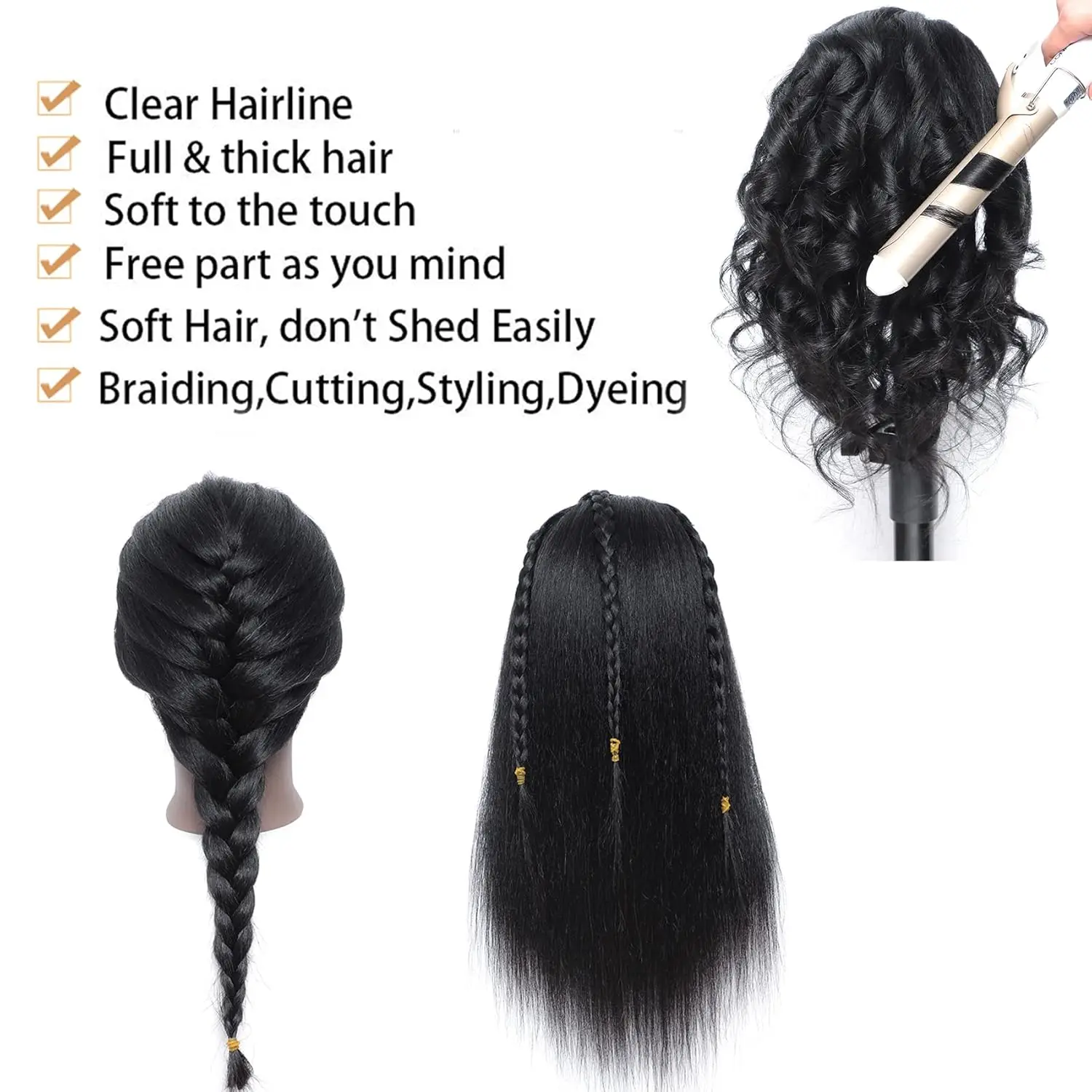 16"Human Hair Mannequin Head for Braiding,Cosmetology Training Doll Head for Styling Practice With Stand