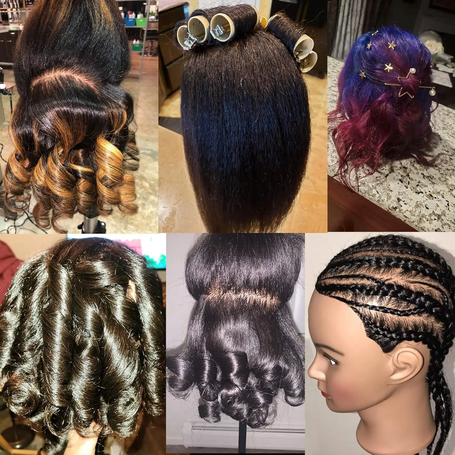 16"Human Hair Mannequin Head for Braiding,Cosmetology Training Doll Head for Styling Practice With Stand