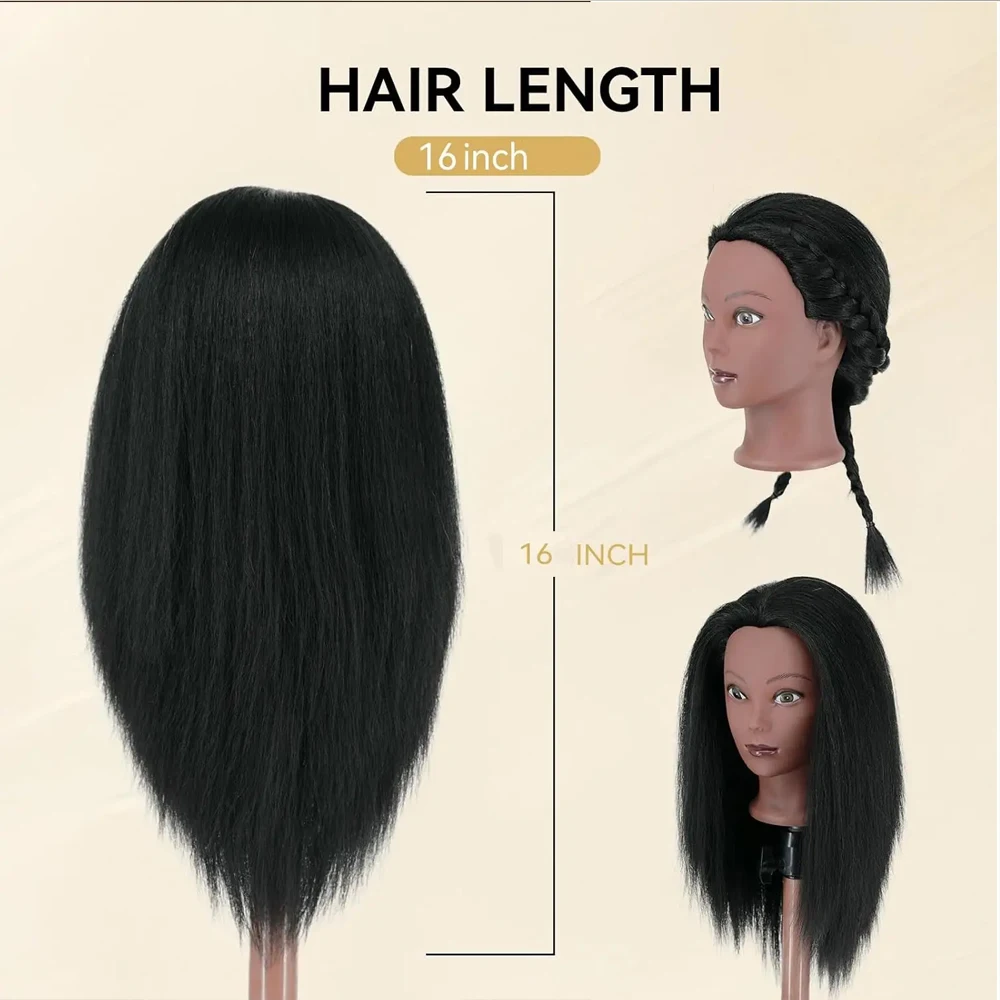 16"Human Hair Mannequin Head for Braiding,Cosmetology Training Doll Head for Styling Practice With Stand