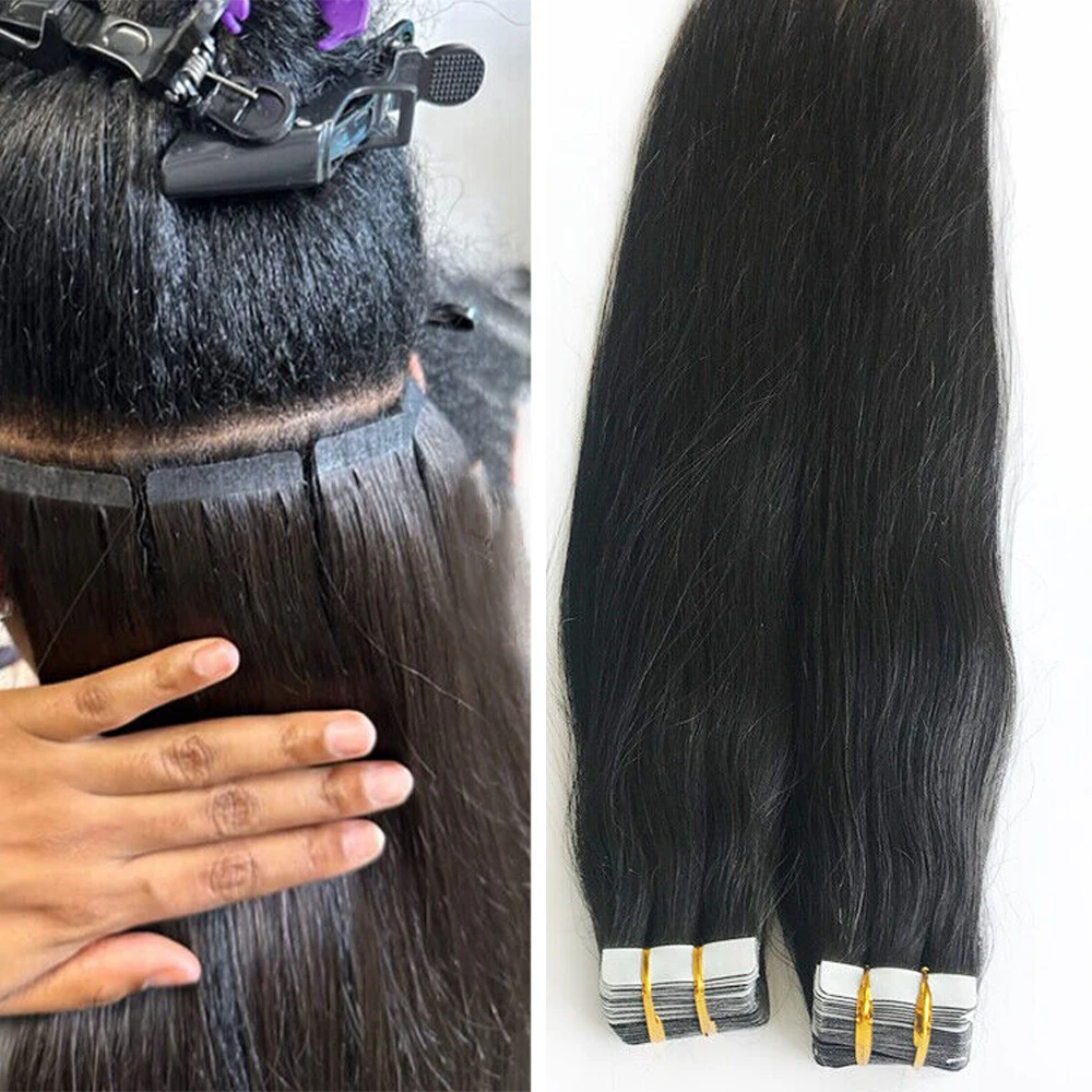 Straight Tape In Hair Extensions Skin Weft Tape In Hair Extensions 20Pcs 50G/Pack Adhesive Invisible 100% Real Human Hair Women