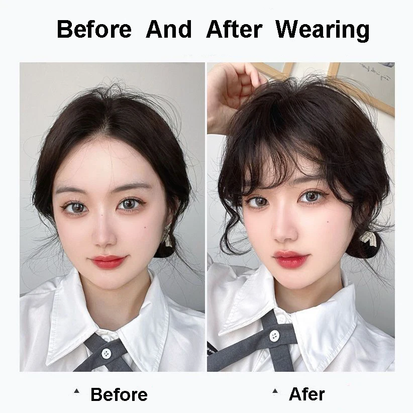 Sunslymei Fake Synthetic Curly Air Bangs Clip-In Hair Extension Fringe False Blunt Hairpiece for Women Clip In Front Hair Bangs
