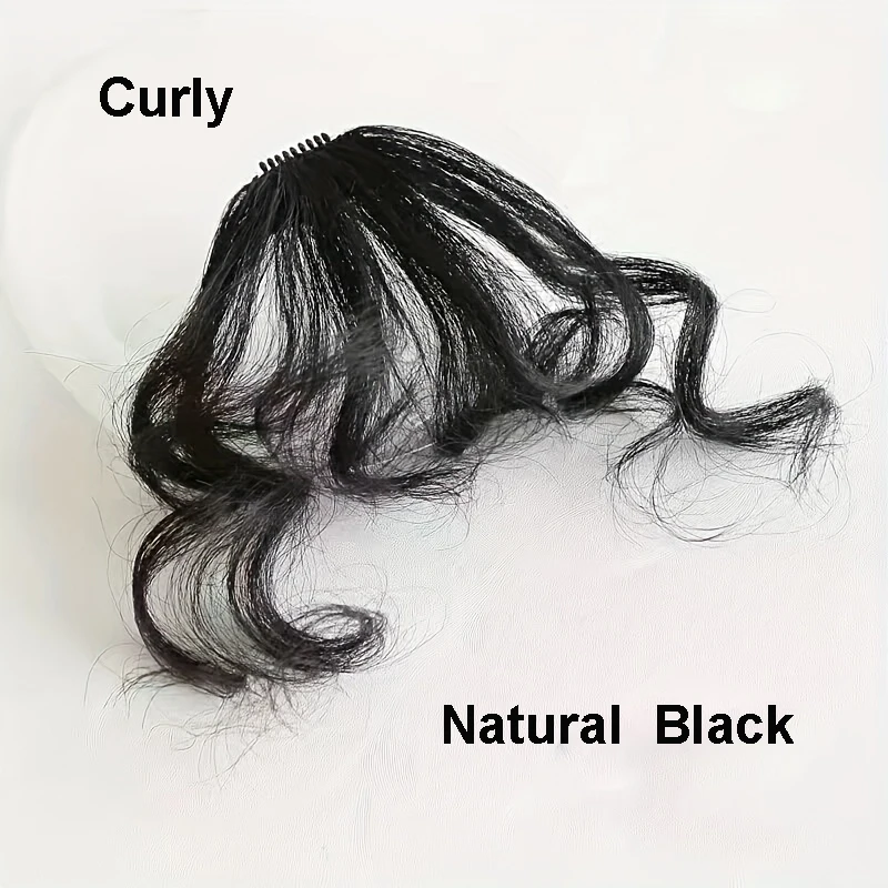 Sunslymei Fake Synthetic Curly Air Bangs Clip-In Hair Extension Fringe False Blunt Hairpiece for Women Clip In Front Hair Bangs
