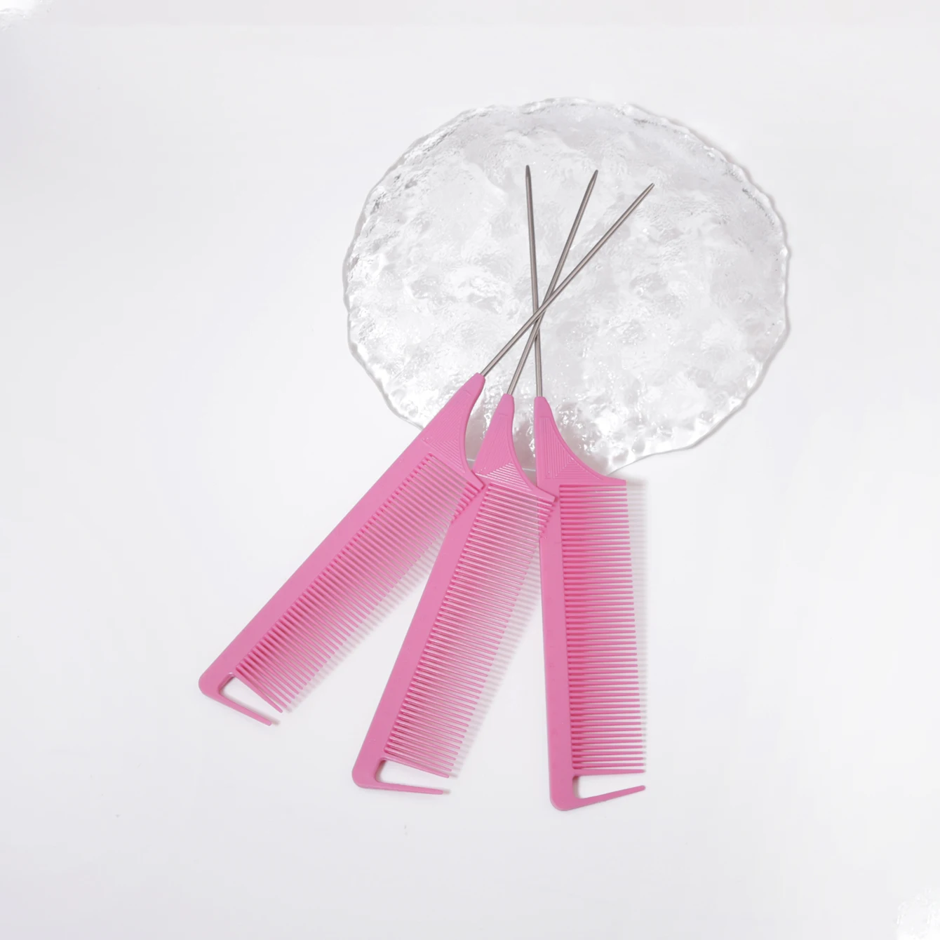 3 Metal Needle Mouse Tail Combs with Scales, Hair Styling Combs for Hair Distribution, Dyeing Combs, Special for Real Hair Wigs