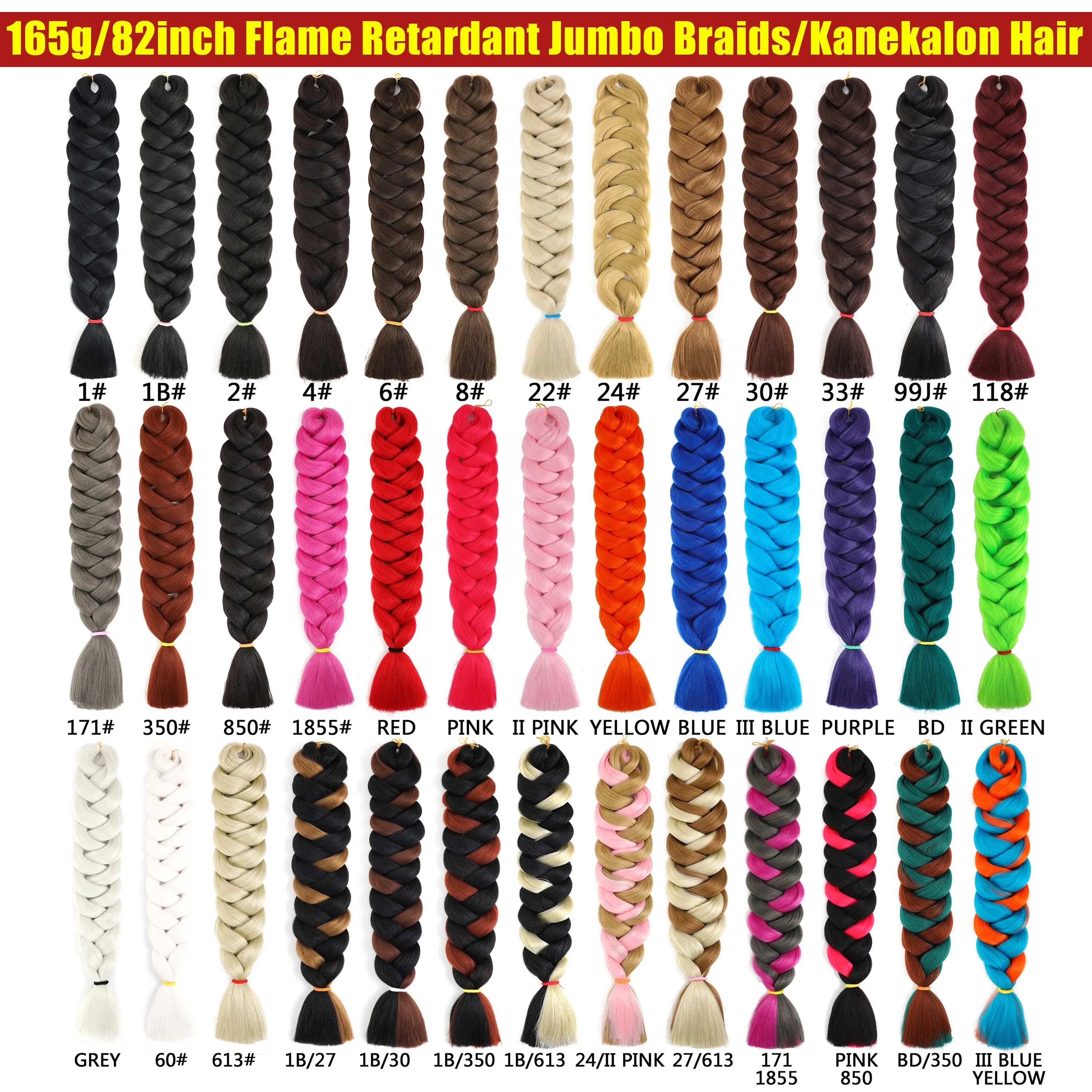 82 Inch Long Kanekalon Jumbo Braiding Hair Synthetic Braids Crochet Hair Extensions 165g Pre Stretched Braid For Black Women