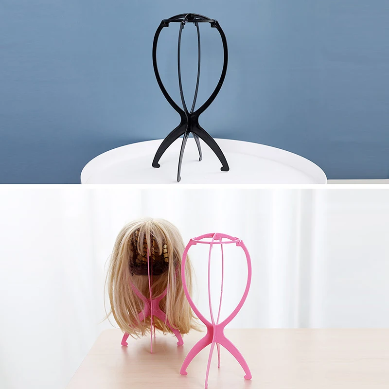 1Pcs Wig Stand Plastic Hat Display Wig Head Holders 17x36Cm Mannequin Stand Portable Folding Wig Stand Pink Hair Display Tools