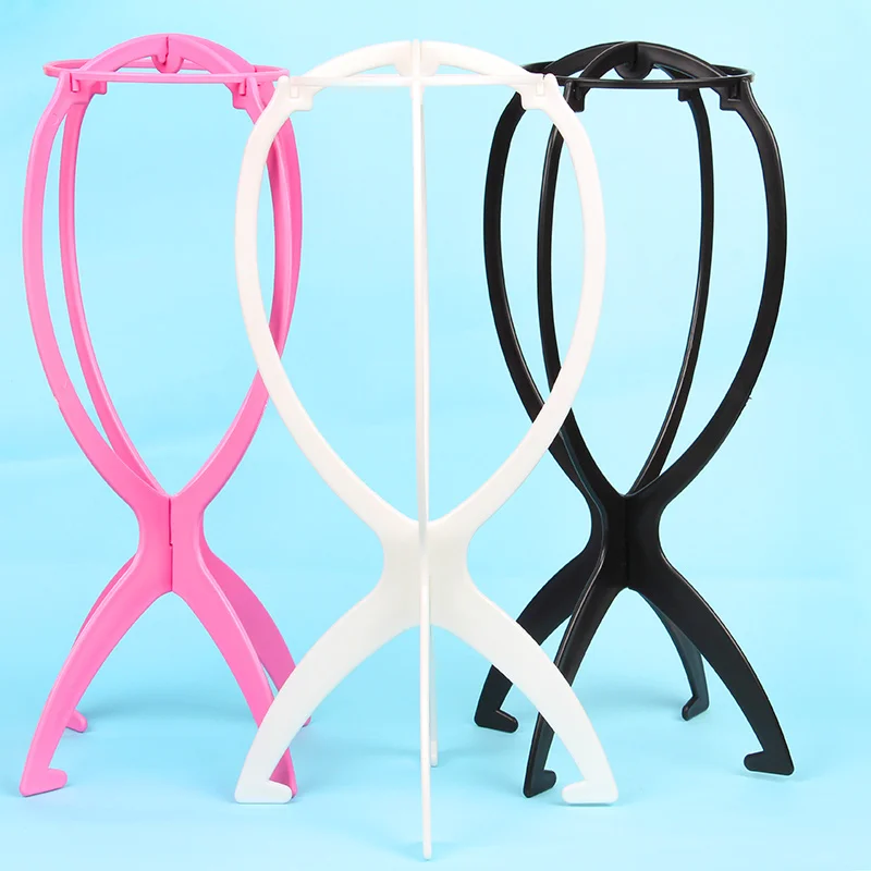 1Pcs Wig Stand Plastic Hat Display Wig Head Holders 17x36Cm Mannequin Stand Portable Folding Wig Stand Pink Hair Display Tools