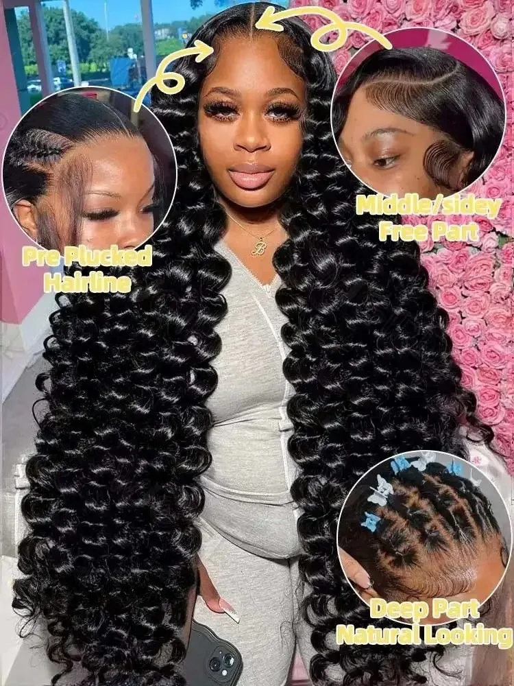 250% Density 40 Inch 5x5 Lace Closure Loose Deep Wave 13x6 Lace Front Wigs Human Hair Pre Plucked With Baby Hair HD Transparent 13x4 Lace Frontal Wigs Human Hair Lace Front Wigs Deep Curly Lace Front Wig