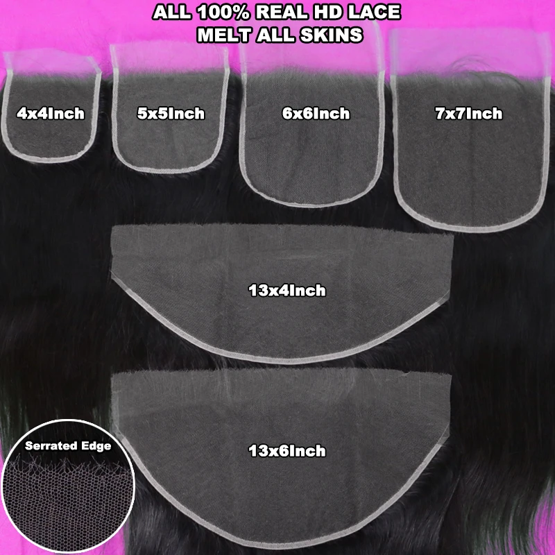 Queen Hair Real HD Invisible 13x6 13x4 7x7 6x6 5x5 4x4 2x6 4x6 9x6 7x5 Pre Plucked HD Lace Closure Frontal Virgin Human Raw Hair