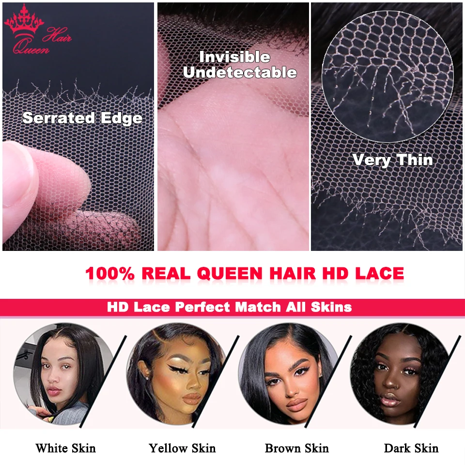 Queen Hair Real HD Invisible 13x6 13x4 7x7 6x6 5x5 4x4 2x6 4x6 9x6 7x5 Pre Plucked HD Lace Closure Frontal Virgin Human Raw Hair