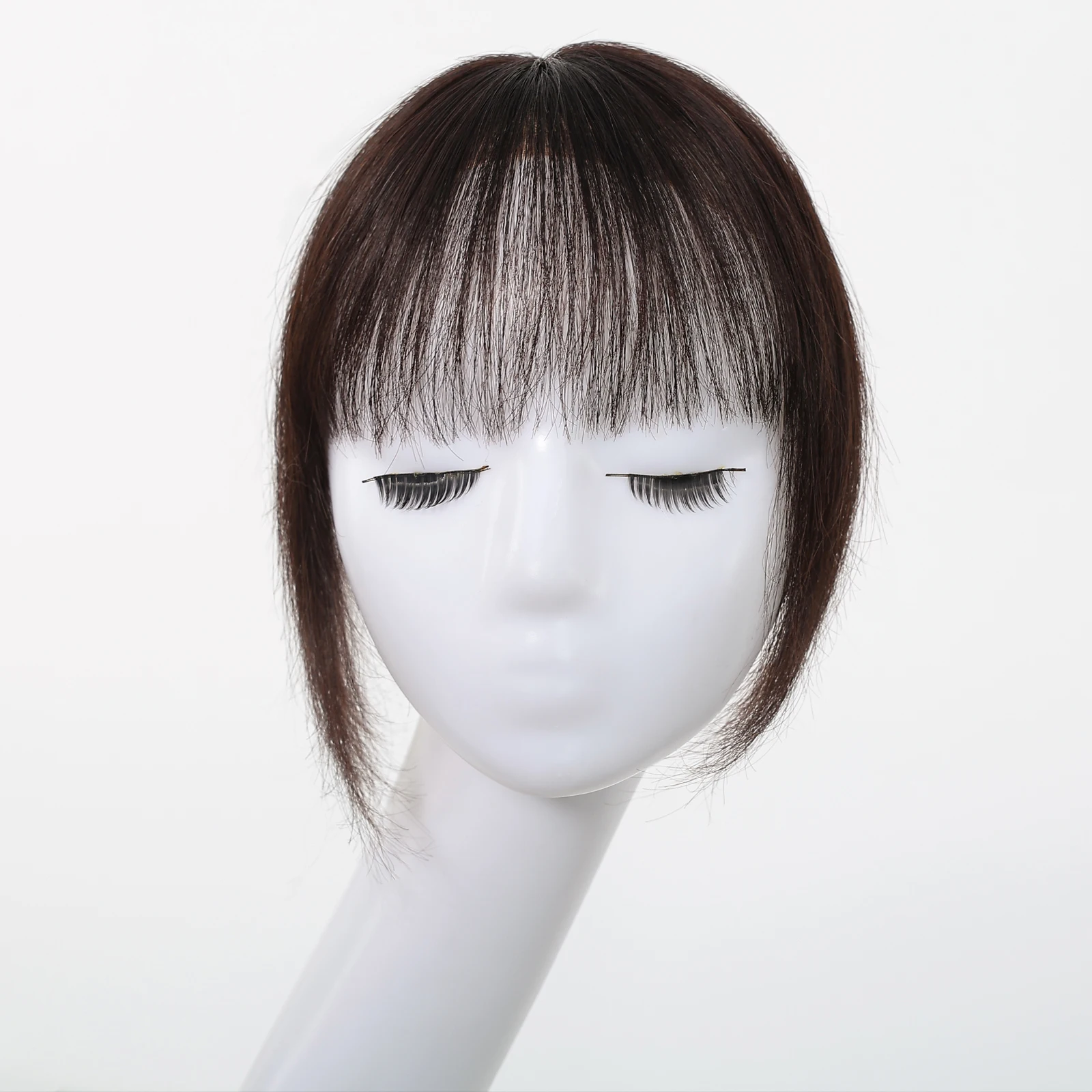 10 Inch Natural Black 100% Human Hair Topper with Bangs Straight Clip in Hairpiece for Women Thinning Hair Toppers