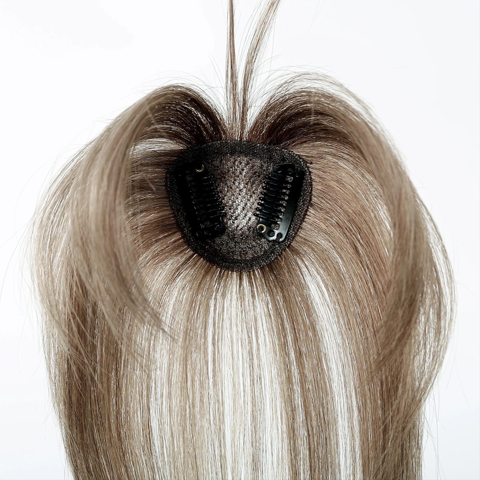 10 Inch Natural Black 100% Human Hair Topper with Bangs Straight Clip in Hairpiece for Women Thinning Hair Toppers