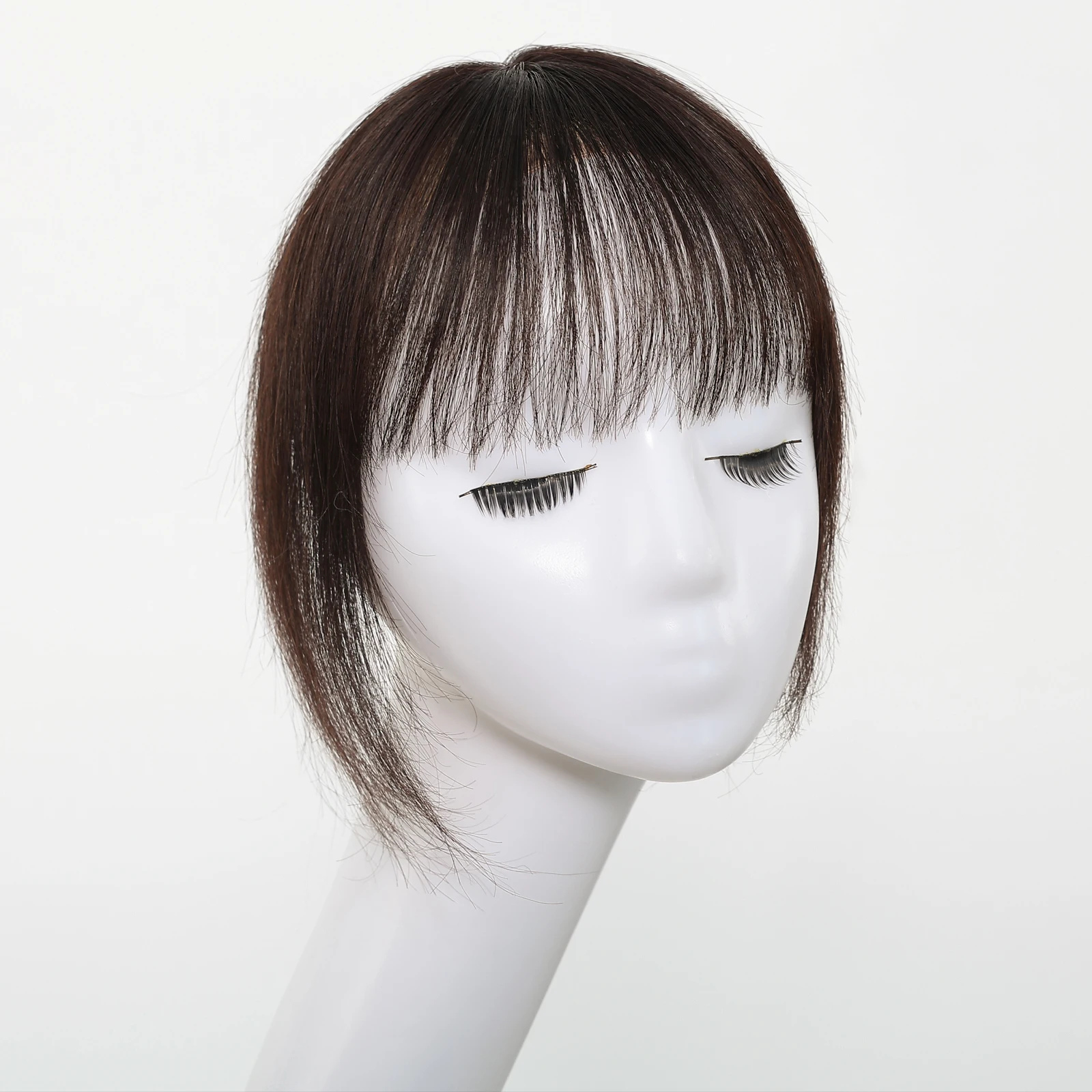 10 Inch Natural Black 100% Human Hair Topper with Bangs Straight Clip in Hairpiece for Women Thinning Hair Toppers