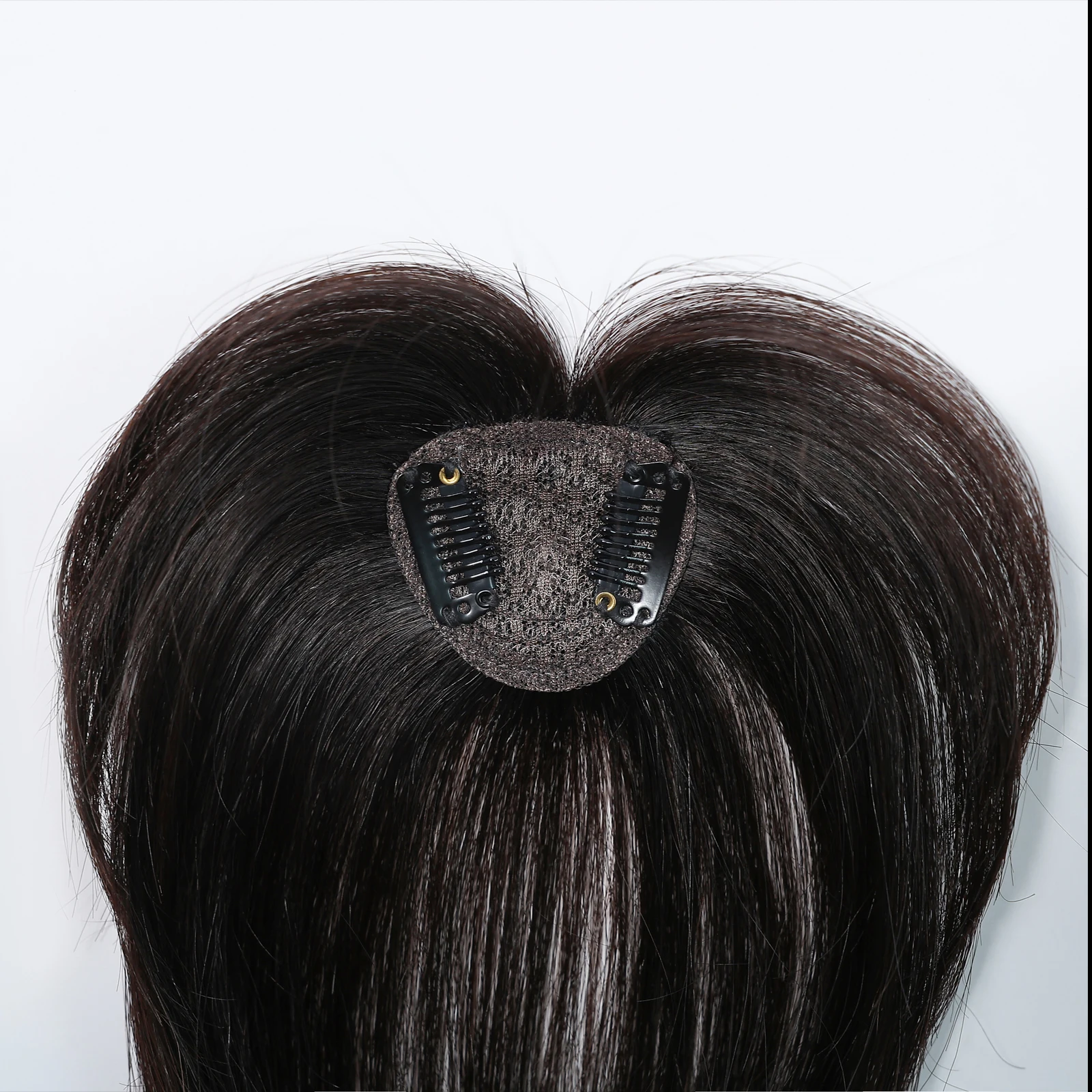 10 Inch Natural Black 100% Human Hair Topper with Bangs Straight Clip in Hairpiece for Women Thinning Hair Toppers