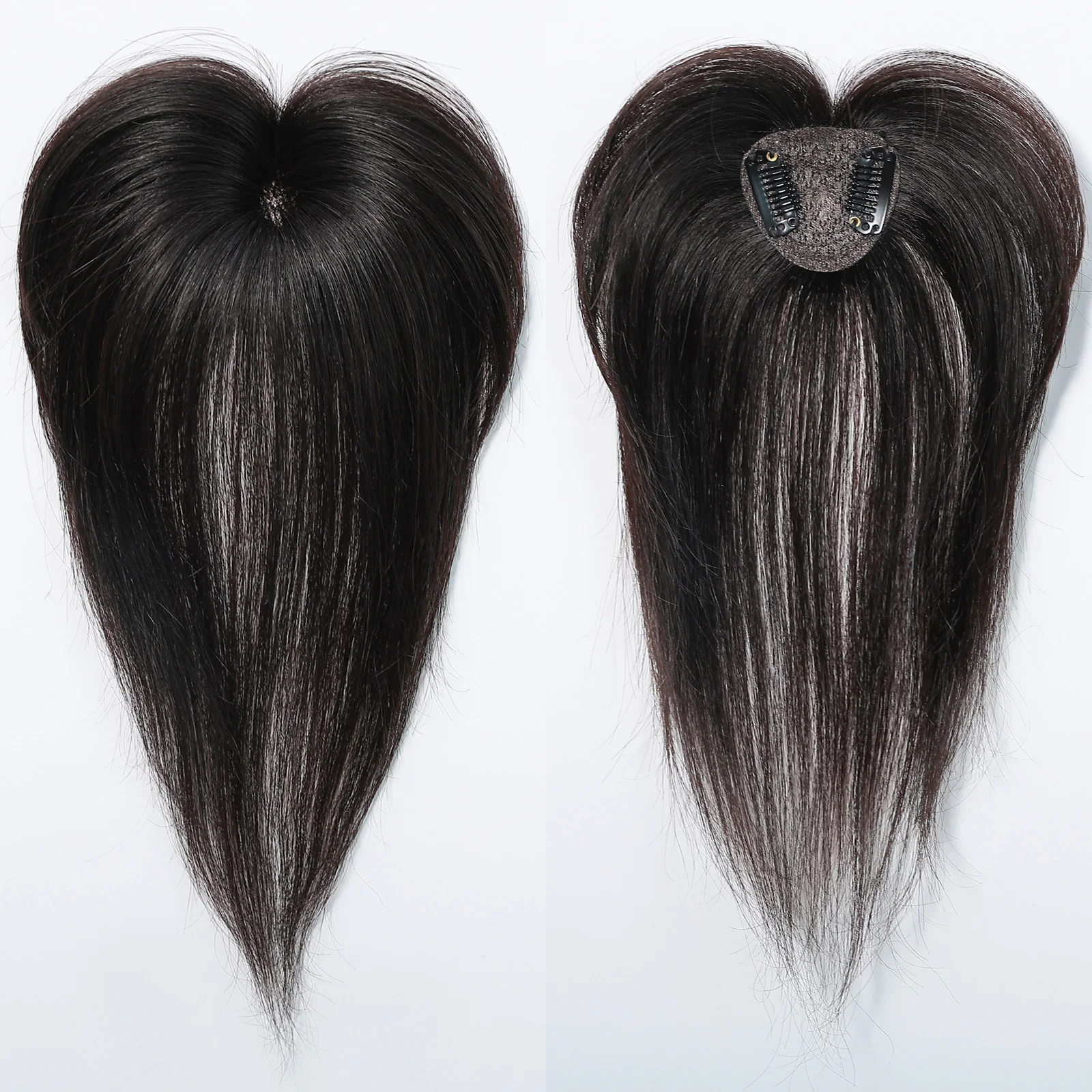 10 Inch Natural Black 100% Human Hair Topper with Bangs Straight Clip in Hairpiece for Women Thinning Hair Toppers