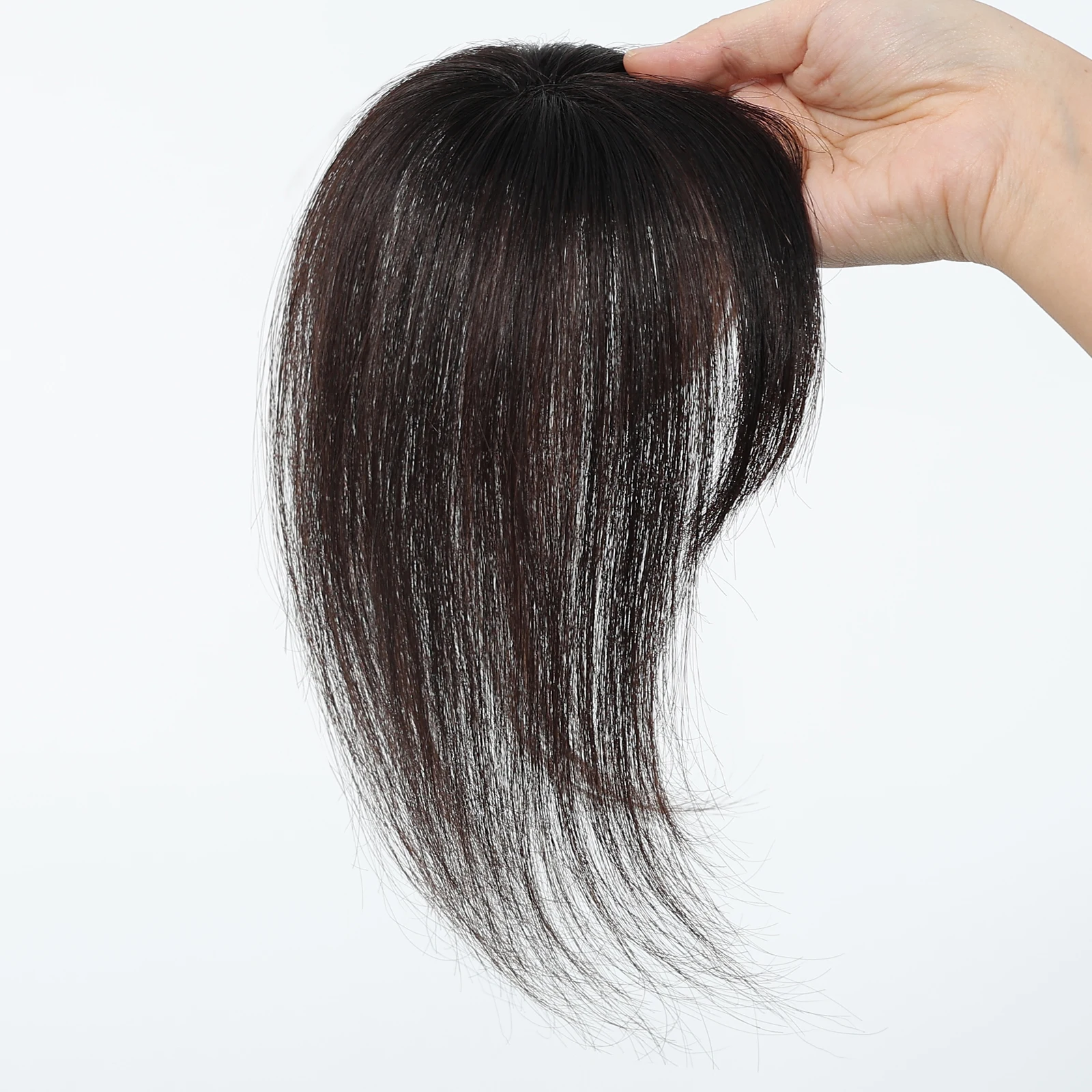 10 Inch Natural Black 100% Human Hair Topper with Bangs Straight Clip in Hairpiece for Women Thinning Hair Toppers