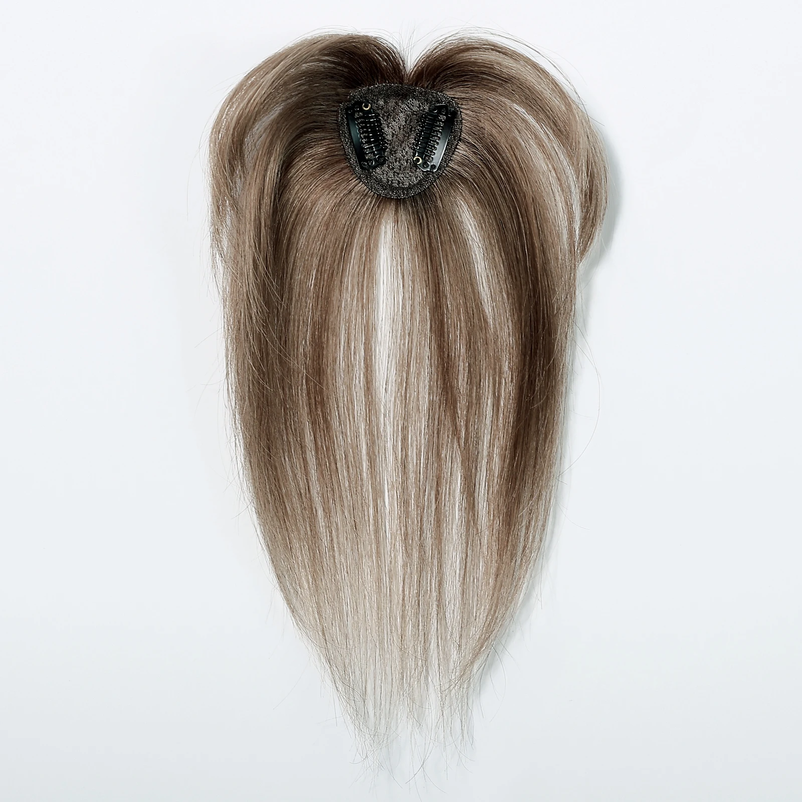 10 Inch Natural Black 100% Human Hair Topper with Bangs Straight Clip in Hairpiece for Women Thinning Hair Toppers