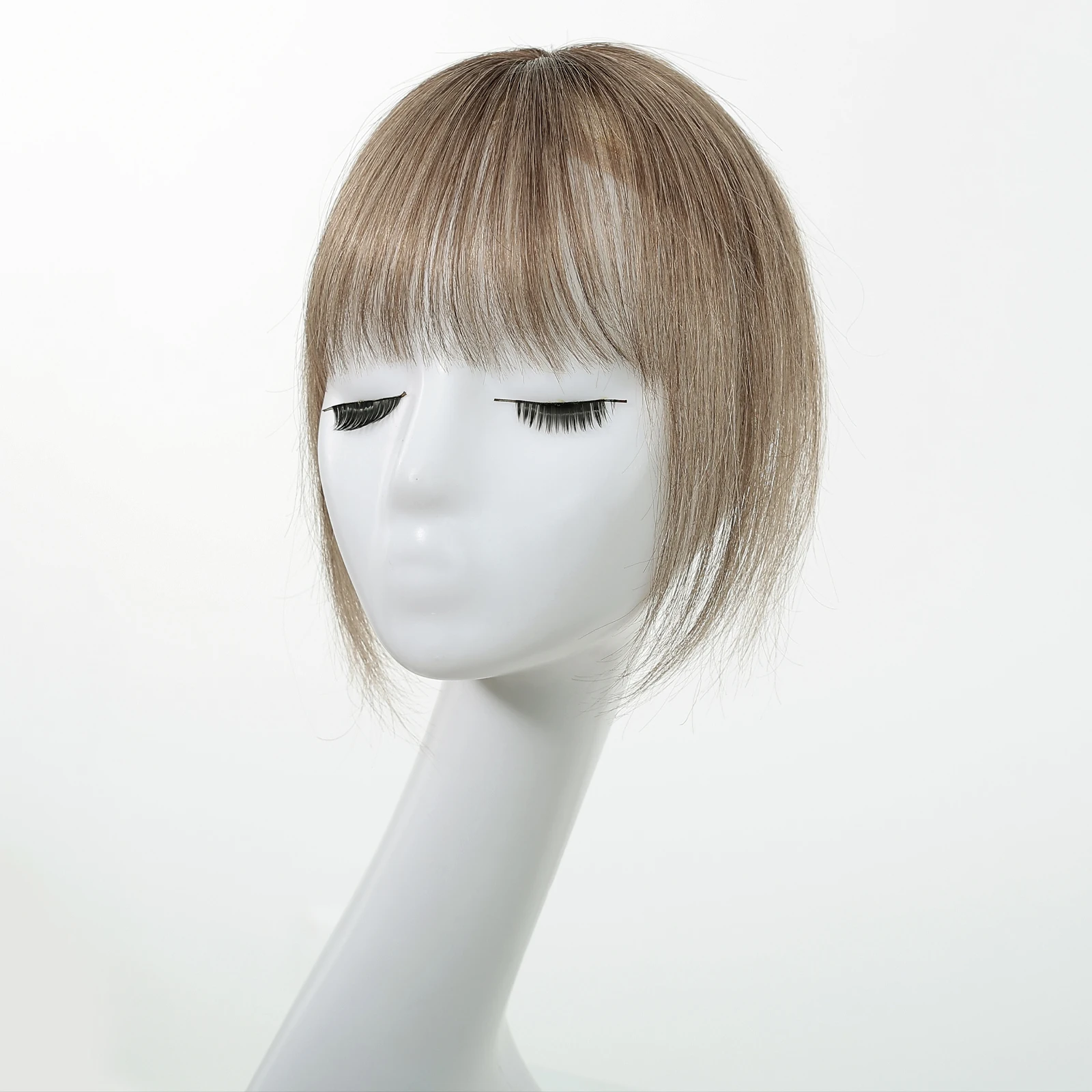 10 Inch Natural Black 100% Human Hair Topper with Bangs Straight Clip in Hairpiece for Women Thinning Hair Toppers