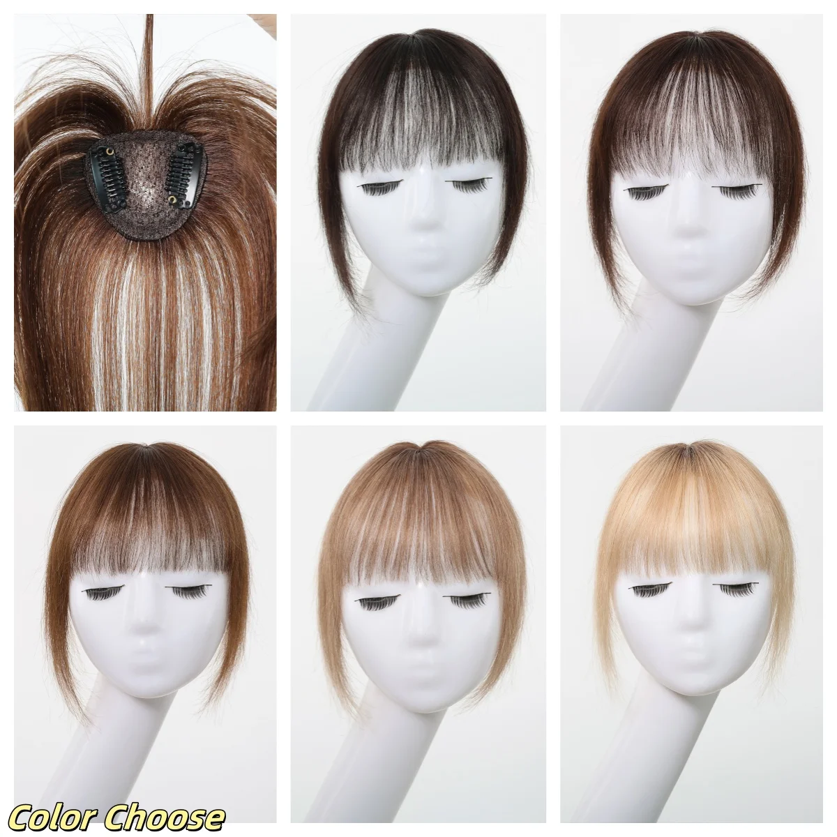10 Inch Natural Black 100% Human Hair Topper with Bangs Straight Clip in Hairpiece for Women Thinning Hair Toppers