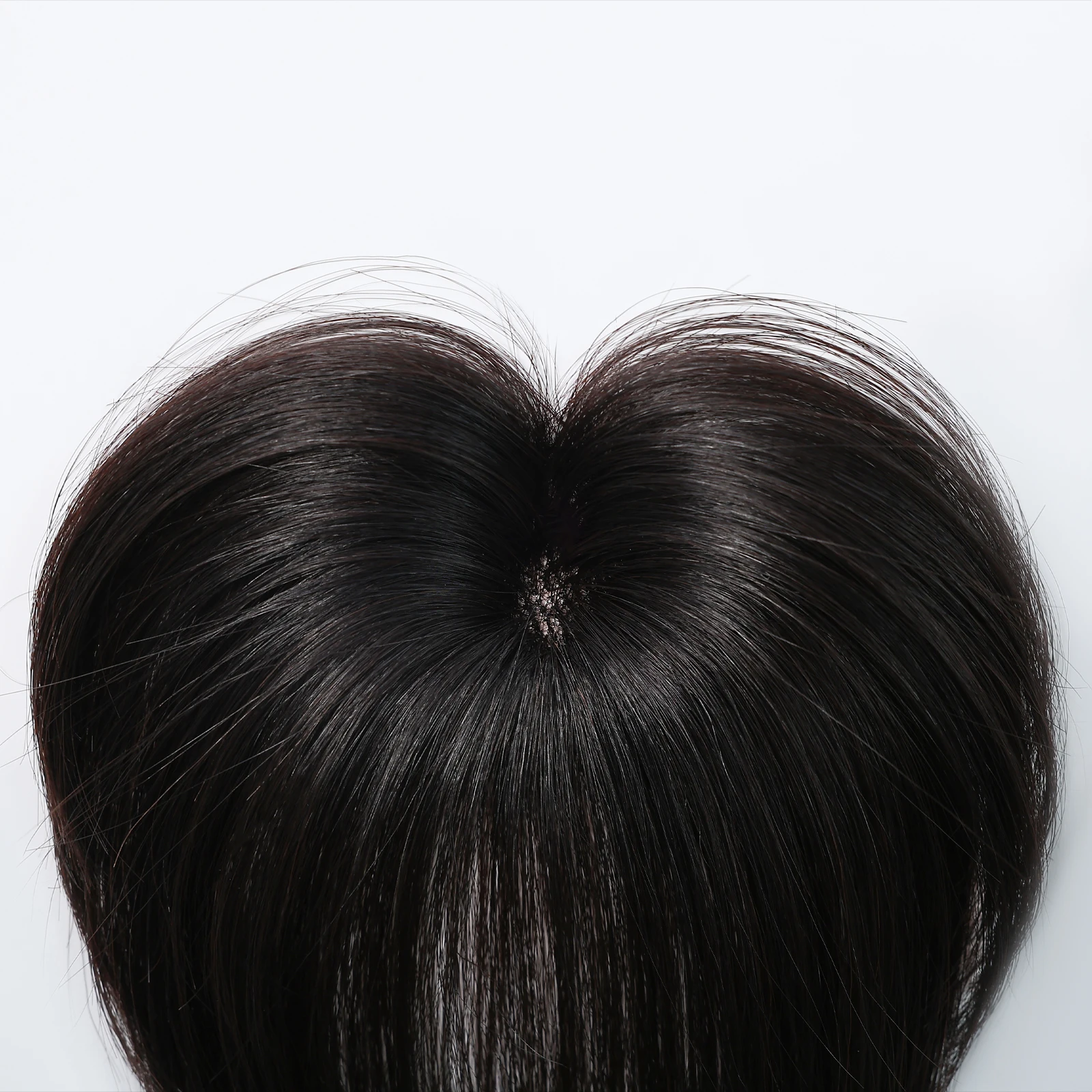 10 Inch Natural Black 100% Human Hair Topper with Bangs Straight Clip in Hairpiece for Women Thinning Hair Toppers