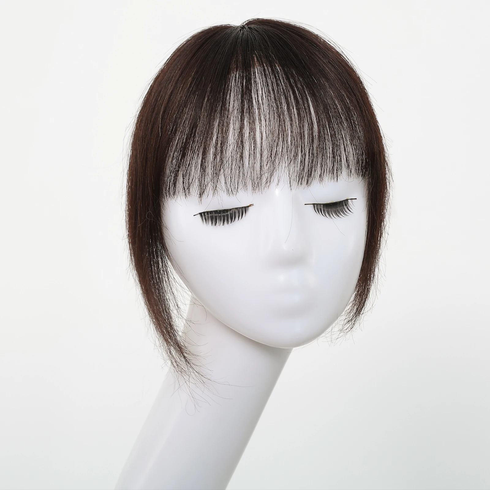 10 Inch Natural Black 100% Human Hair Topper with Bangs Straight Clip in Hairpiece for Women Thinning Hair Toppers