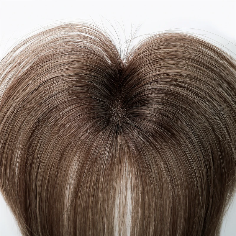 10 Inch Natural Black 100% Human Hair Topper with Bangs Straight Clip in Hairpiece for Women Thinning Hair Toppers