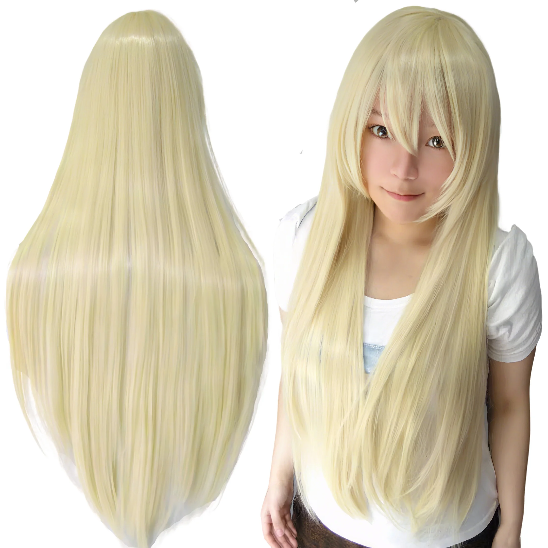 Synthetic Hair Long Cosplay Wig Straight Miki Hoshii Wig Anime Hair Pieces Blonde Costume Wigs