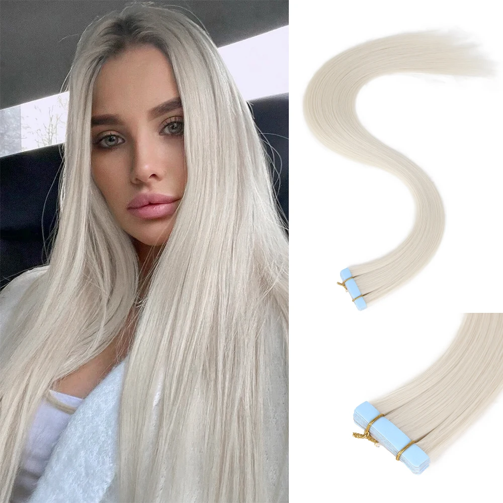 Tape In Hair Extensions Synthetic Hair 10Pcs 20Inch Long Straight Skin Weft Straight Seamless Hair Invisible Tape In Hairpiece