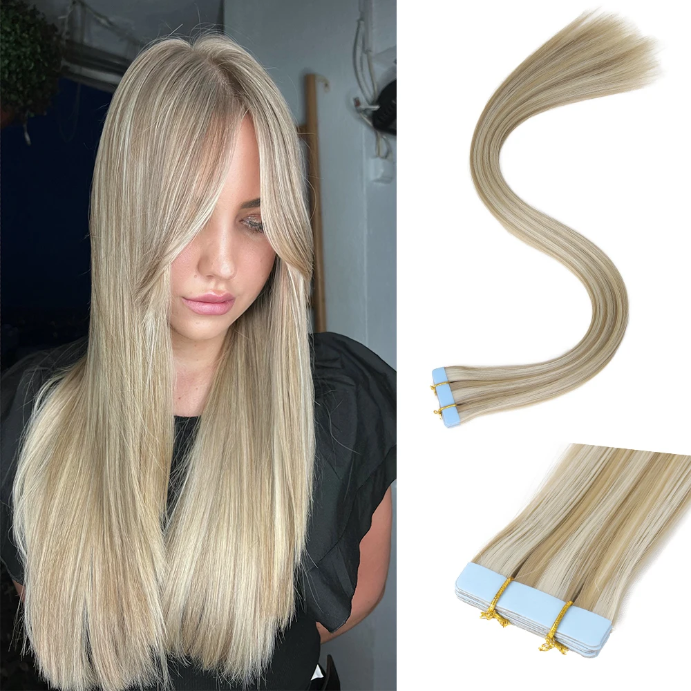 Tape In Hair Extensions Synthetic Hair 10Pcs 20Inch Long Straight Skin Weft Straight Seamless Hair Invisible Tape In Hairpiece