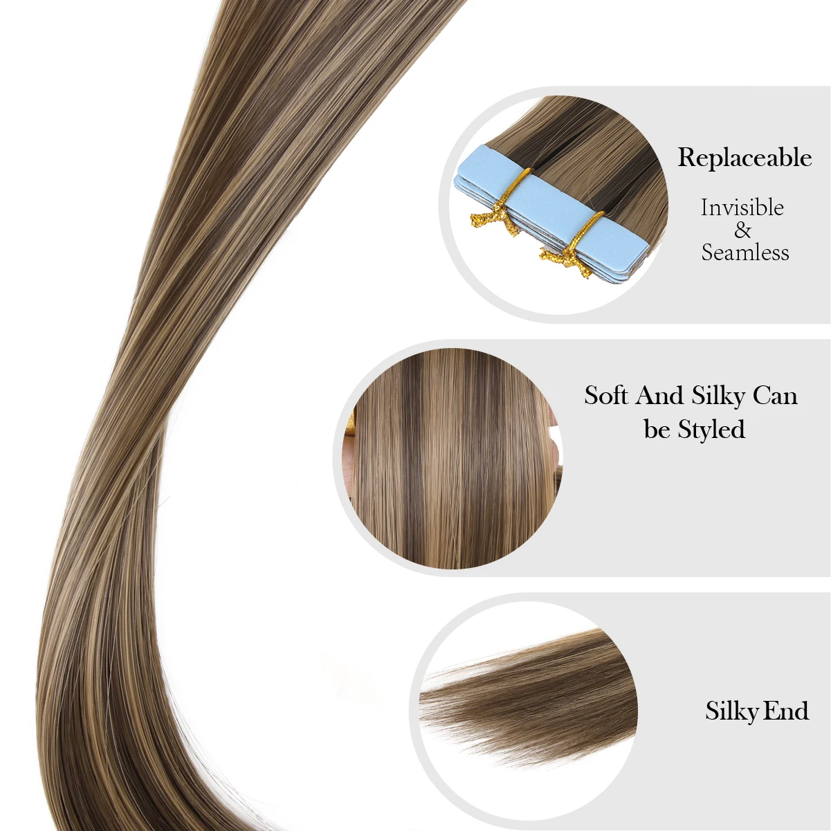 Tape In Hair Extensions Synthetic Hair 10Pcs 20Inch Long Straight Skin Weft Straight Seamless Hair Invisible Tape In Hairpiece