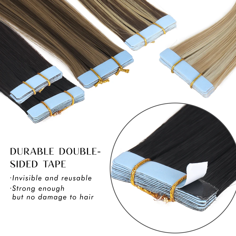 Tape In Hair Extensions Synthetic Hair 10Pcs 20Inch Long Straight Skin Weft Straight Seamless Hair Invisible Tape In Hairpiece