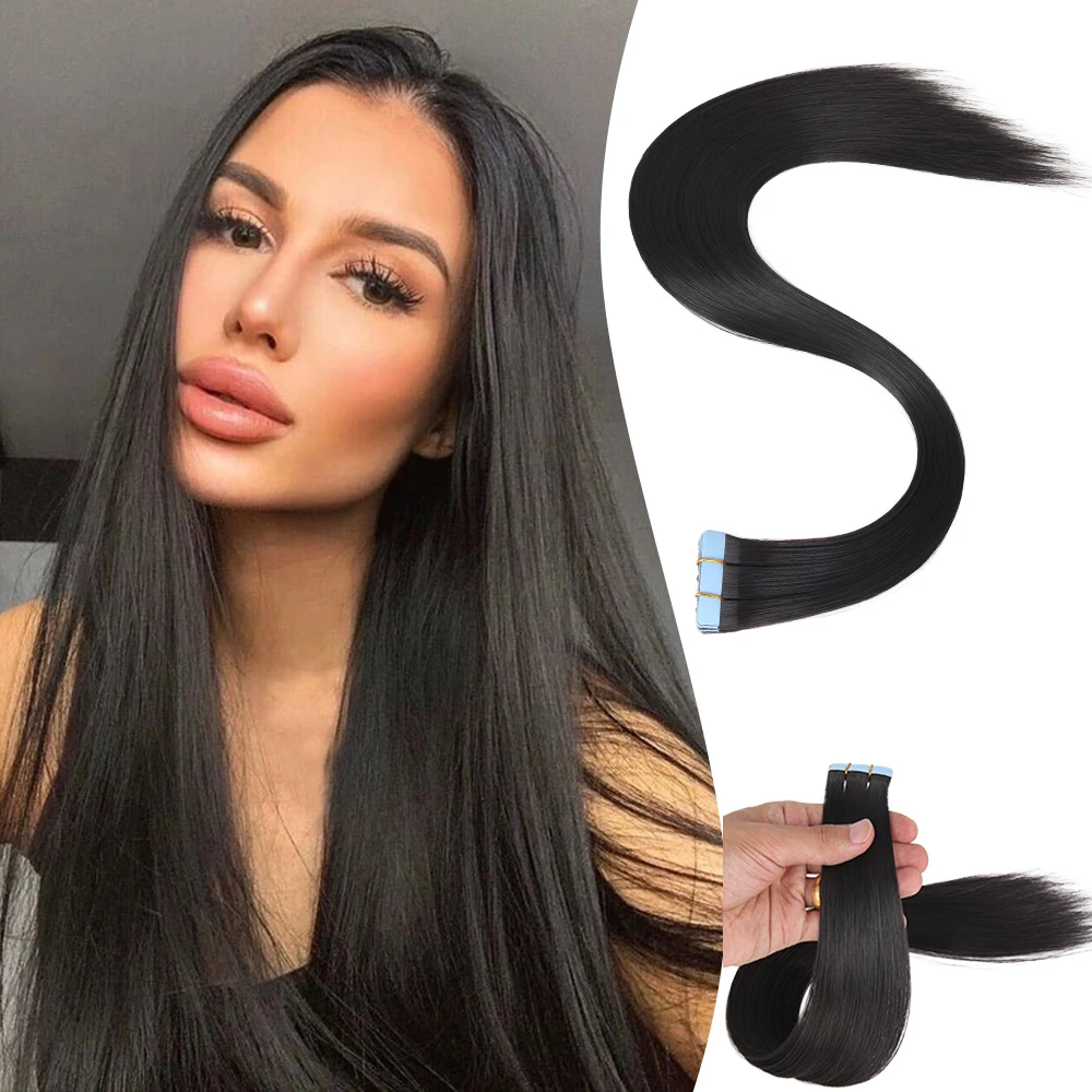 Tape In Hair Extensions Synthetic Hair 10Pcs 20Inch Long Straight Skin Weft Straight Seamless Hair Invisible Tape In Hairpiece