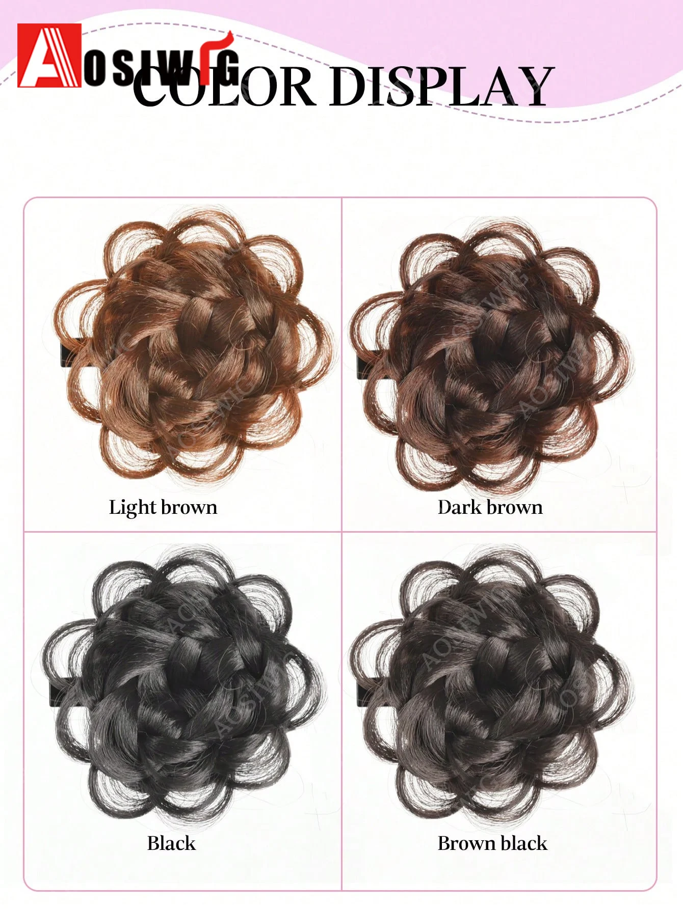 Synthetic Clip Hair Accessories Rose Flower Side Clip Hair Bun Styling Fluffy Hairpiece for Women 1pc Braided Flower Hair Bun