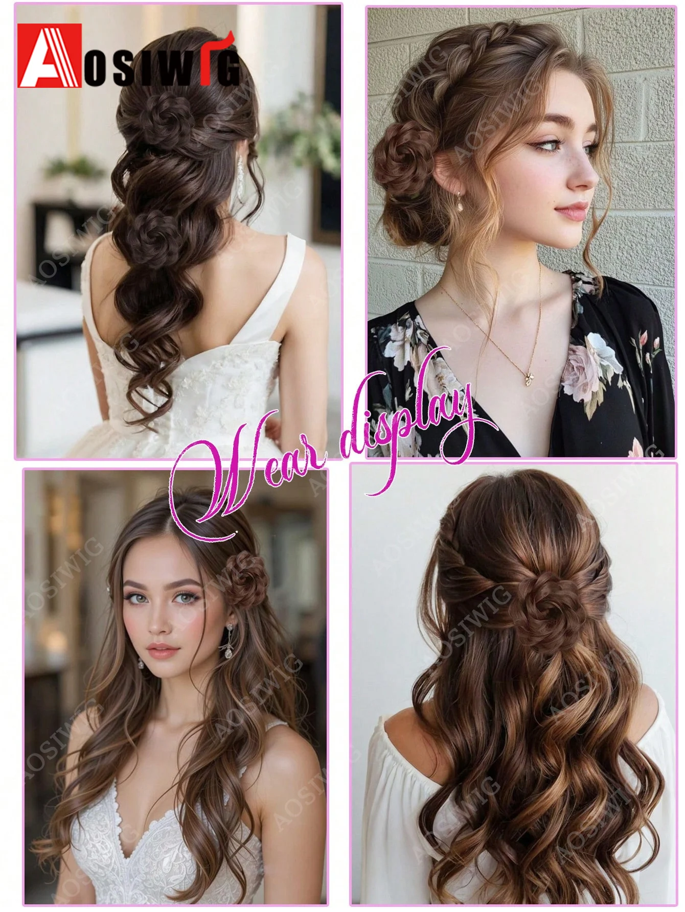 Synthetic Clip Hair Accessories Rose Flower Side Clip Hair Bun Styling Fluffy Hairpiece for Women 1pc Braided Flower Hair Bun