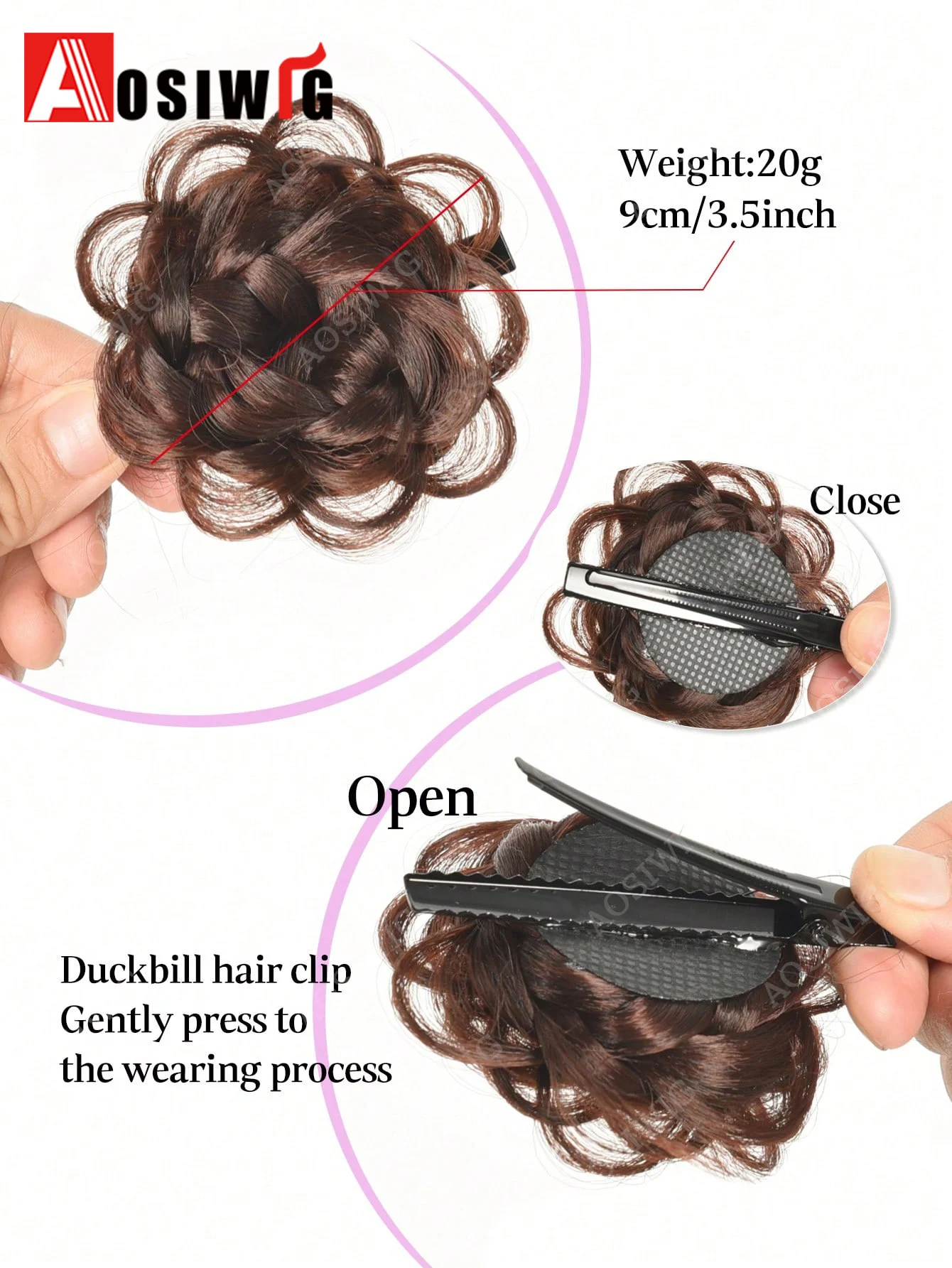 Synthetic Clip Hair Accessories Rose Flower Side Clip Hair Bun Styling Fluffy Hairpiece for Women 1pc Braided Flower Hair Bun