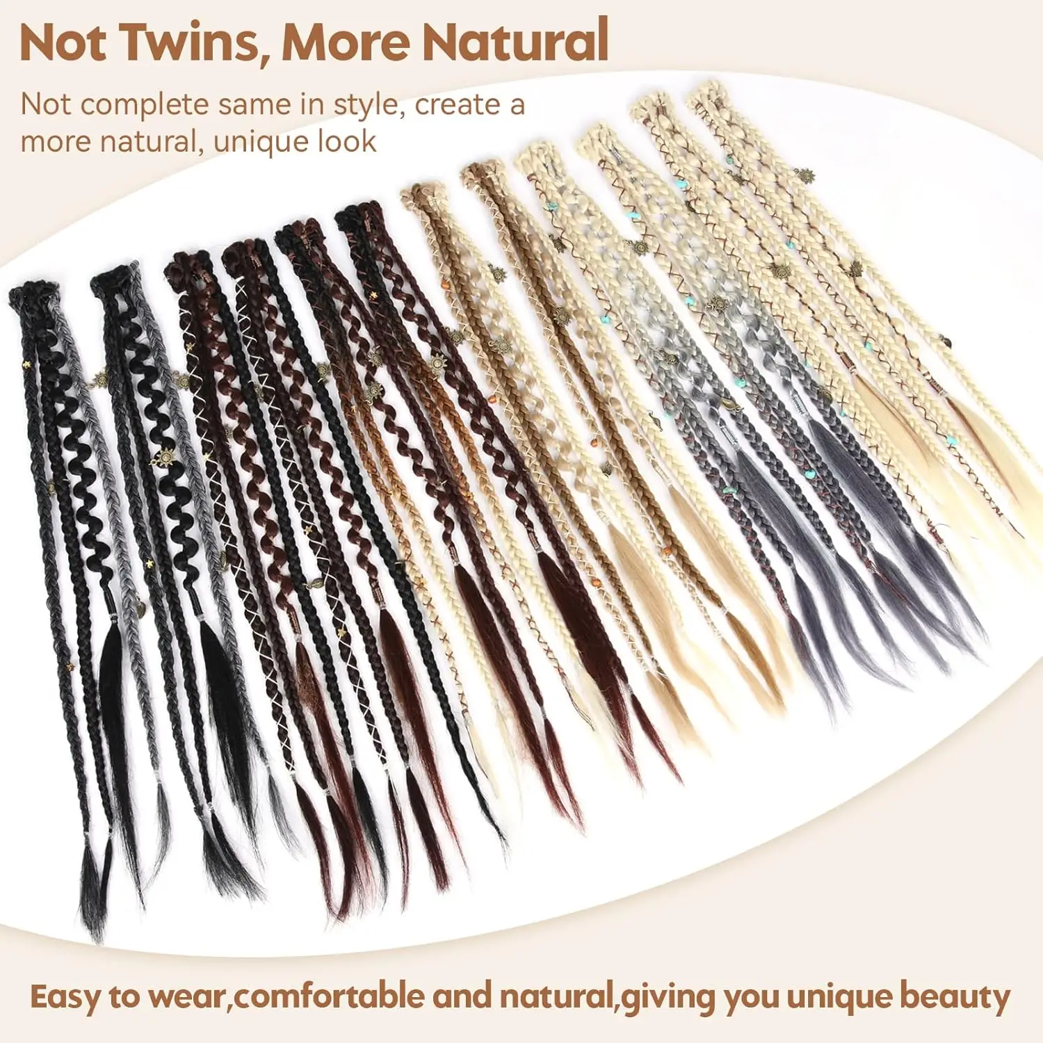 Clip in Braid Hair Extensions for Women, 20" Boho Dreadlock Clip in Braids with Beads & Charms, 2PCS Synthetic Braided Hairpiece