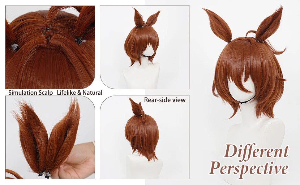 Umamusume Pretty Derby Cosplay Wig Agnes Tachyon Anime Wig with Ears Tail, Pre-styled Heat Resistant Synthetic Wig for Halloween