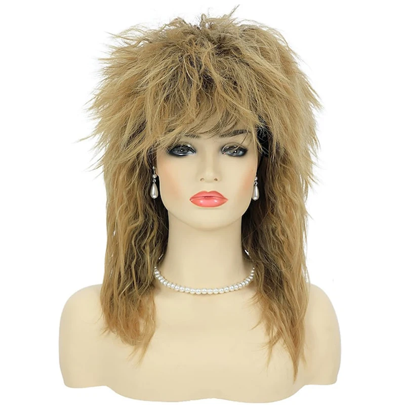 HAIRJOY Synthetic Hair 80s Tina Diva Costume Wig for Women Big Blonde Rocker Mullet Wigs Glam Punk Rock Rockstar Cosplay Wig