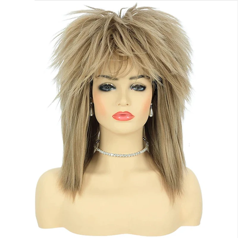 HAIRJOY Synthetic Hair 80s Tina Diva Costume Wig for Women Big Blonde Rocker Mullet Wigs Glam Punk Rock Rockstar Cosplay Wig