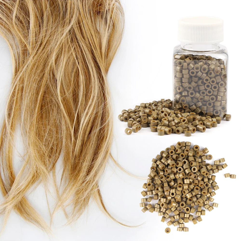 1000Pcs Micro Beads Hair Extension Tool 5mm Lined Beads Premium Silicone Beads for I Tip Hair Extensions Microlink Beads