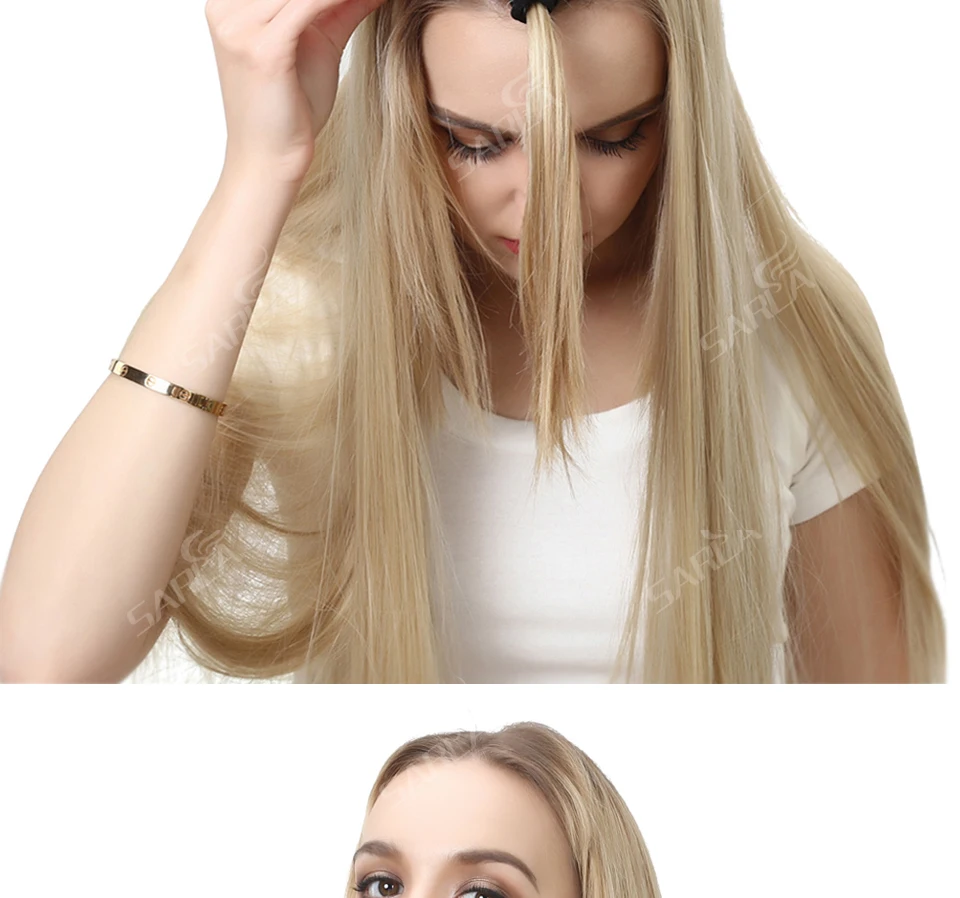Synthetic U Part Clip in Hair Extension Clip-on Natural Thick False Fake Blonde Long Straight Hairpieces 16 20 24 inch