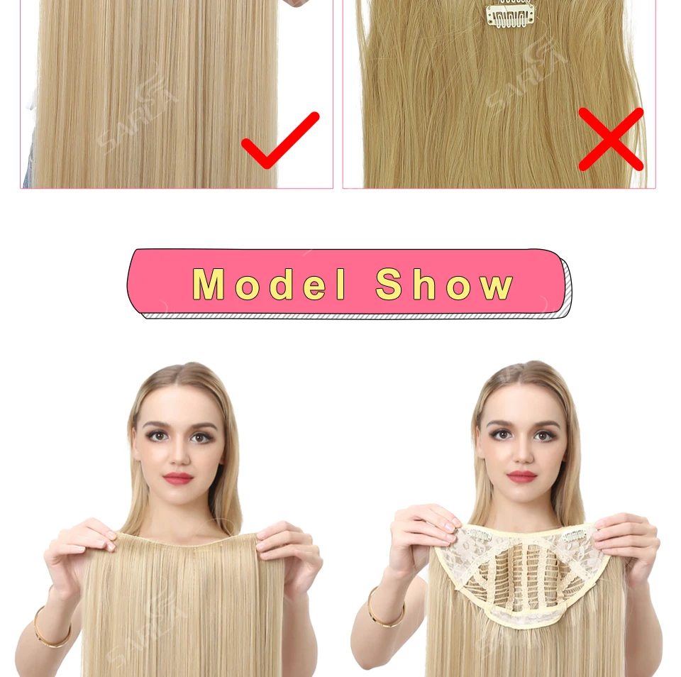 Synthetic U Part Clip in Hair Extension Clip-on Natural Thick False Fake Blonde Long Straight Hairpieces 16 20 24 inch