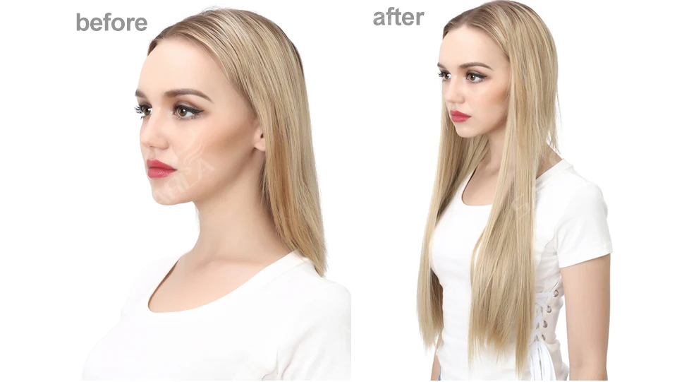 Synthetic U Part Clip in Hair Extension Clip-on Natural Thick False Fake Blonde Long Straight Hairpieces 16 20 24 inch
